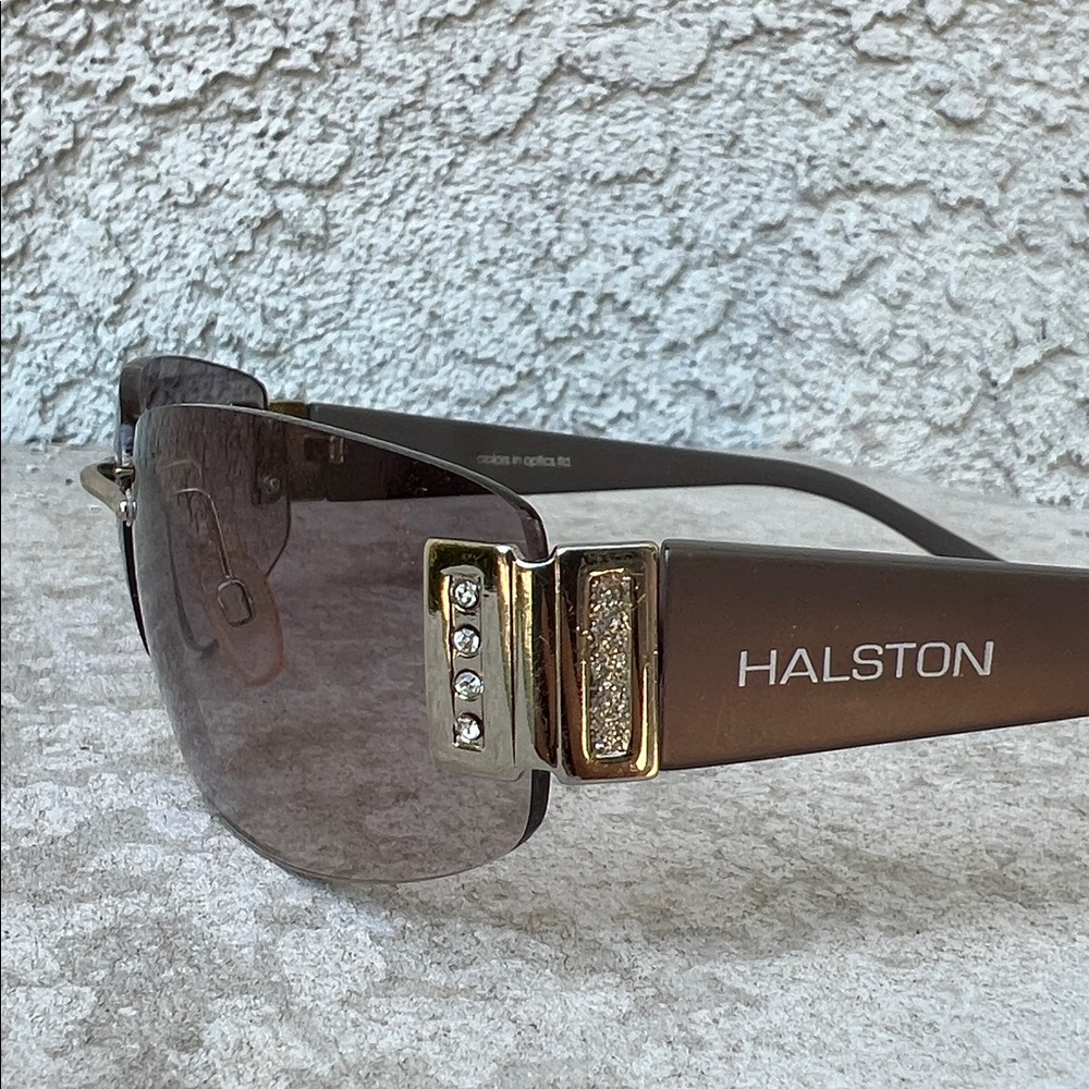 Halston Rhinestone Glitter Y2K Tinted Sunglasses Rimless H310 Color in Optics